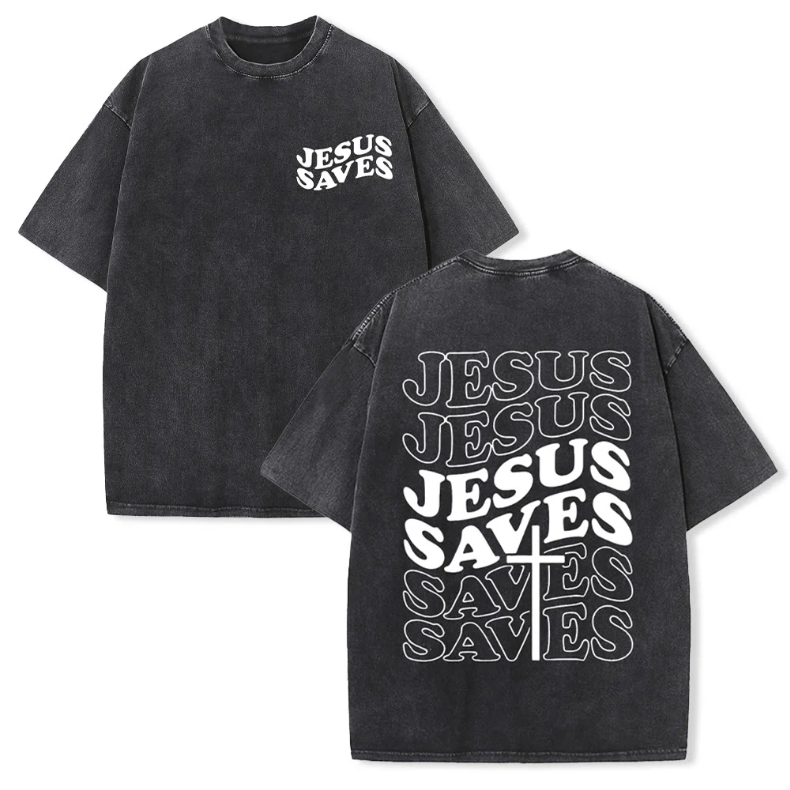 Jesus Saves Cross Graphic Unisex Washed T-Shirt