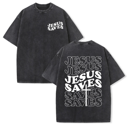 Jesus Saves Cross Graphic Unisex Washed T-Shirt