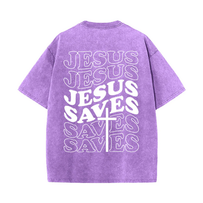 Jesus Saves Cross Graphic Unisex Washed T-Shirt