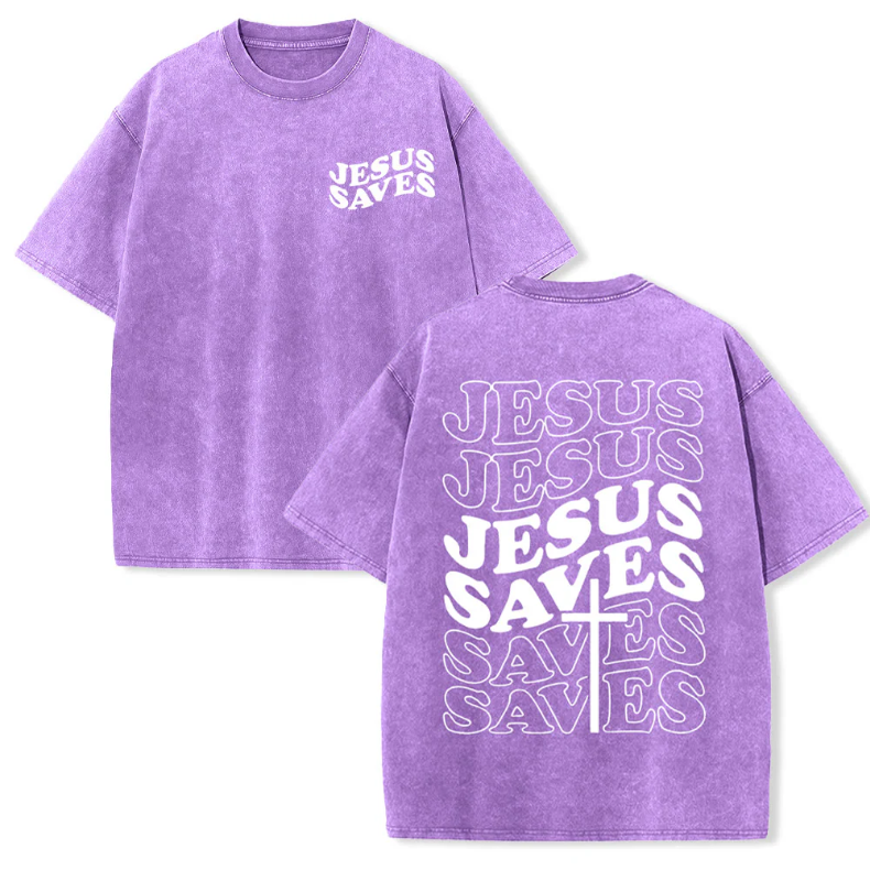 Jesus Saves Cross Graphic Unisex Washed T-Shirt