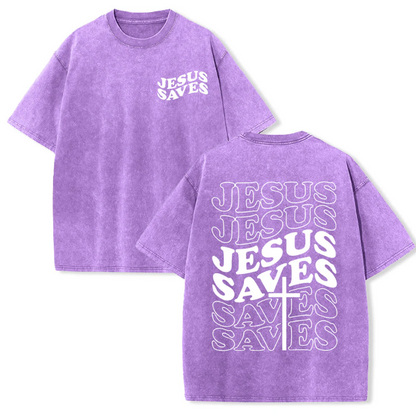Jesus Saves Cross Graphic Unisex Washed T-Shirt