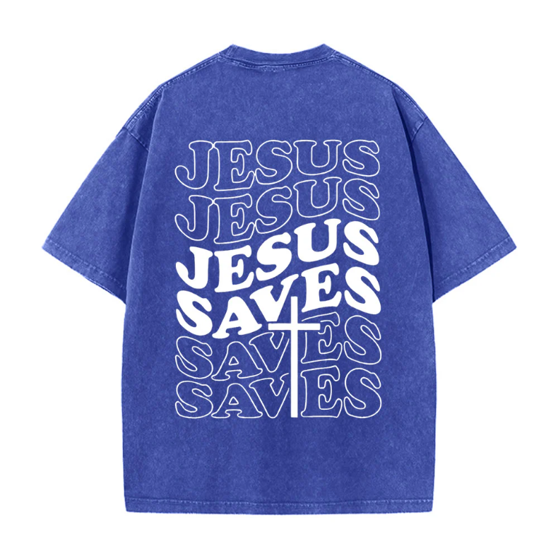 Jesus Saves Cross Graphic Unisex Washed T-Shirt