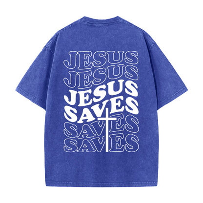 Jesus Saves Cross Graphic Unisex Washed T-Shirt