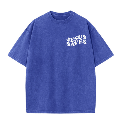 Jesus Saves Cross Graphic Unisex Washed T-Shirt