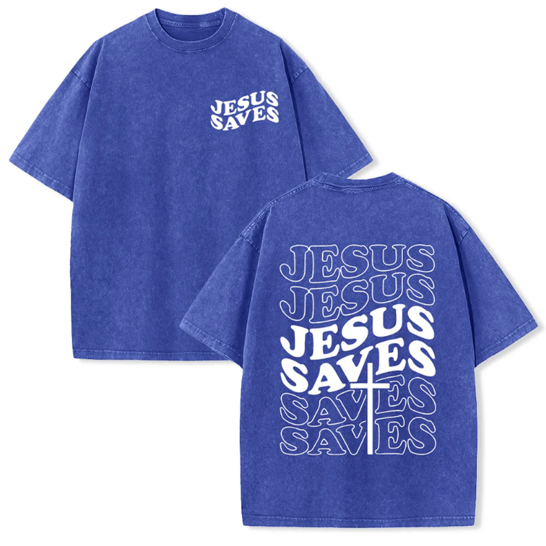 Jesus Saves Cross Graphic Unisex Washed T-Shirt