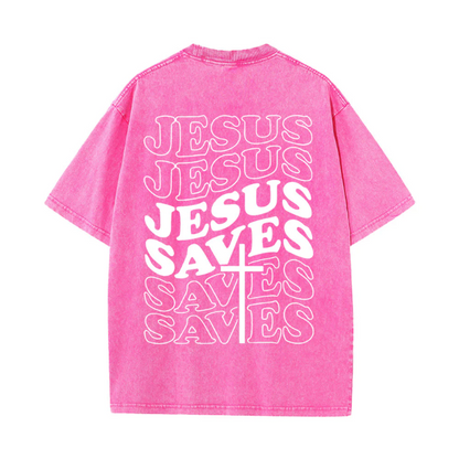 Jesus Saves Cross Graphic Unisex Washed T-Shirt