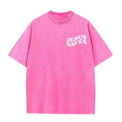 Jesus Saves Cross Graphic Unisex Washed T-Shirt