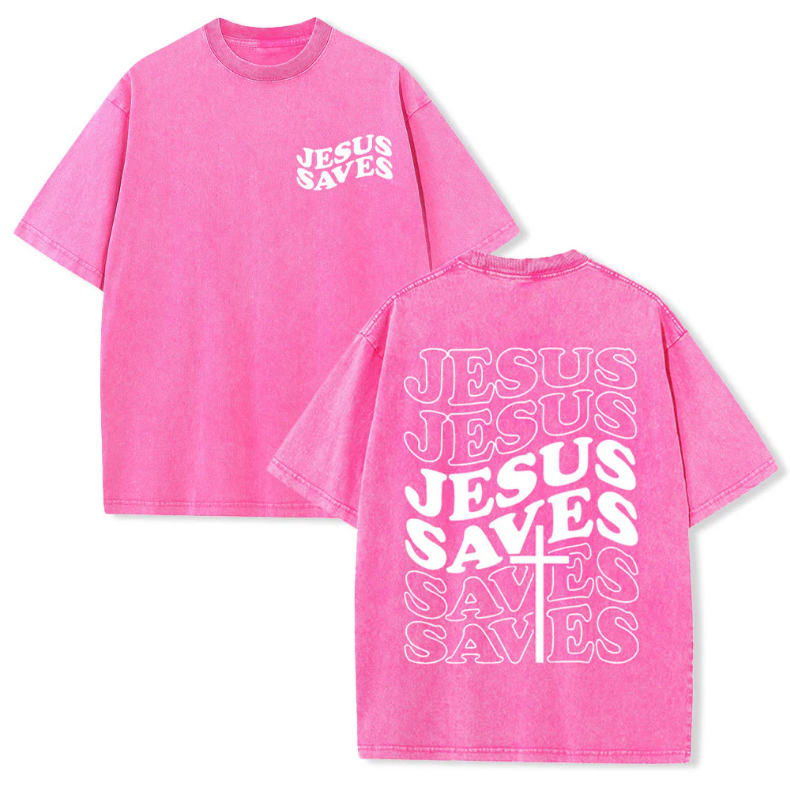 Jesus Saves Cross Graphic Unisex Washed T-Shirt