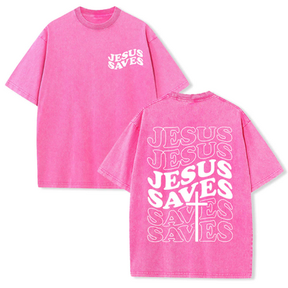 Jesus Saves Cross Graphic Unisex Washed T-Shirt