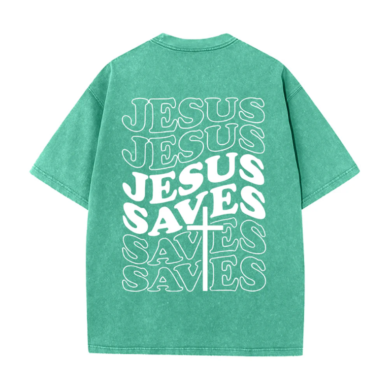 Jesus Saves Cross Graphic Unisex Washed T-Shirt