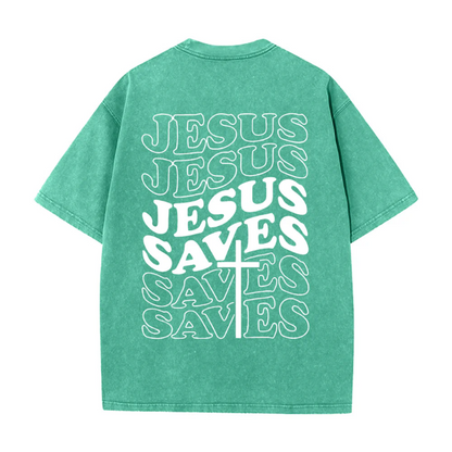 Jesus Saves Cross Graphic Unisex Washed T-Shirt
