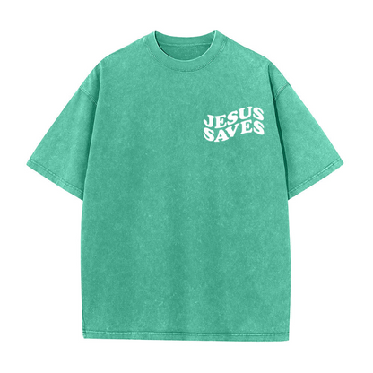 Jesus Saves Cross Graphic Unisex Washed T-Shirt