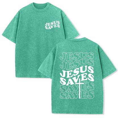 Jesus Saves Cross Graphic Unisex Washed T-Shirt