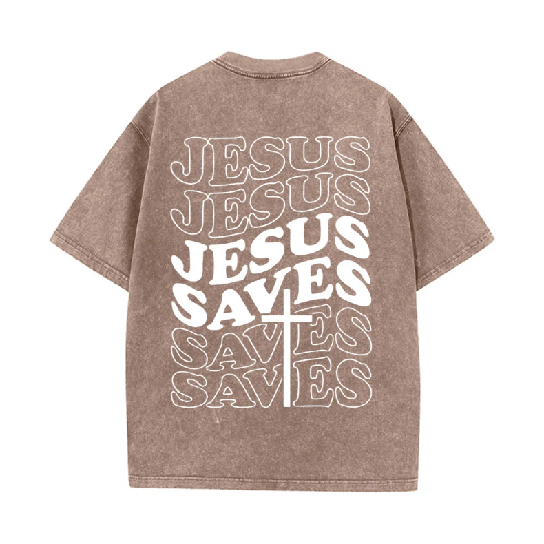 Jesus Saves Cross Graphic Unisex Washed T-Shirt