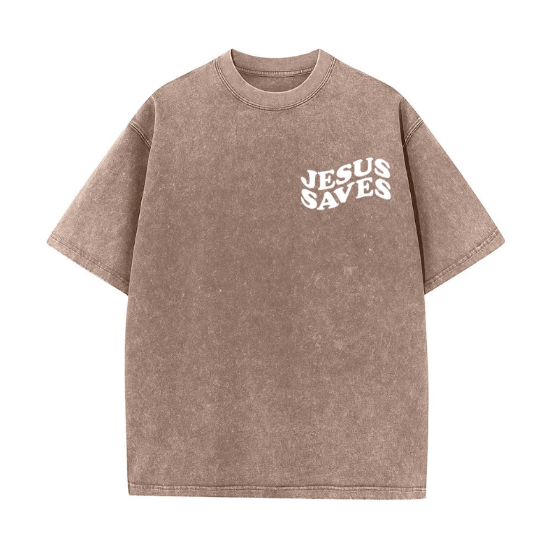 Jesus Saves Cross Graphic Unisex Washed T-Shirt