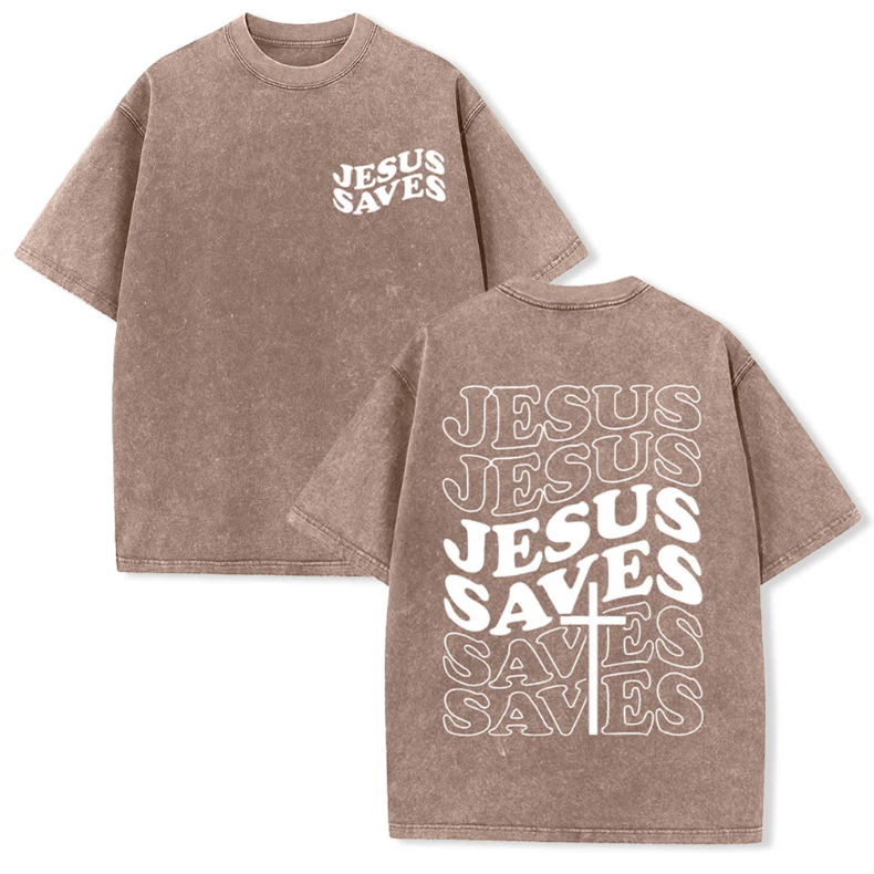 Jesus Saves Cross Graphic Unisex Washed T-Shirt