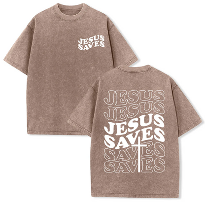 Jesus Saves Cross Graphic Unisex Washed T-Shirt