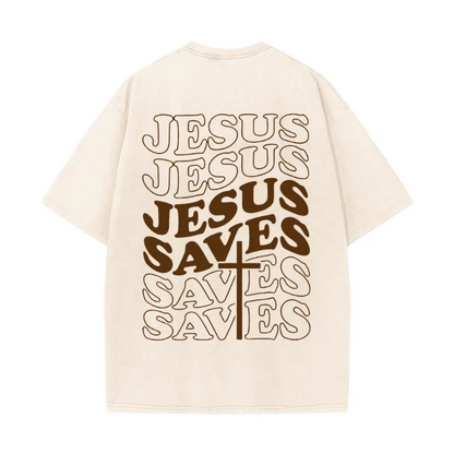 Jesus Saves Cross Graphic Unisex Washed T-Shirt