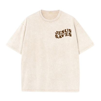 Jesus Saves Cross Graphic Unisex Washed T-Shirt