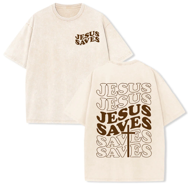 Jesus Saves Cross Graphic Unisex Washed T-Shirt
