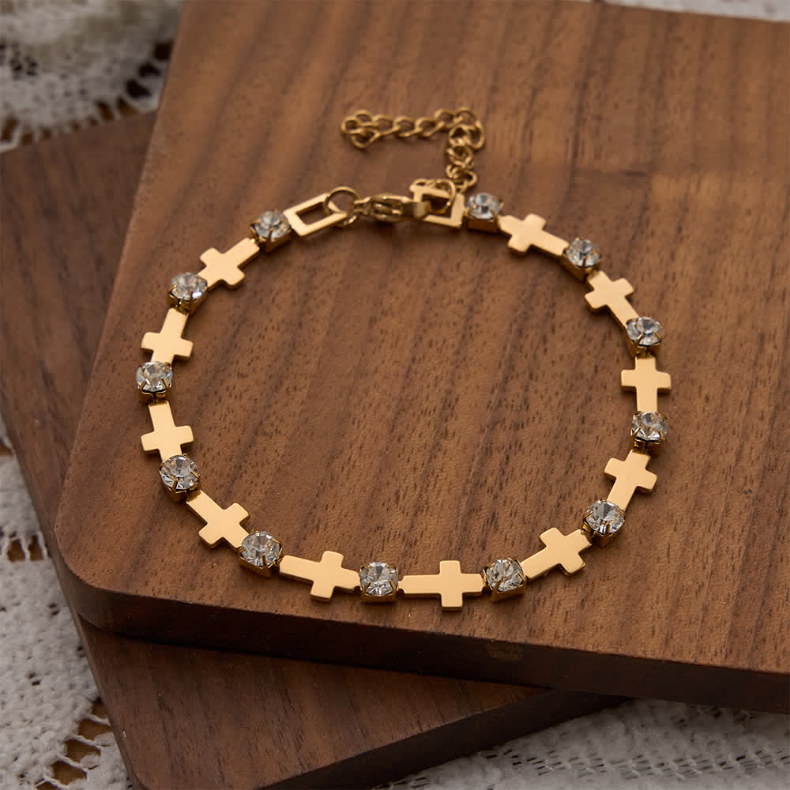 FREE Today: Elegant Everyday Gold Cross Chain Bracelet with Sparkling Rhinestone