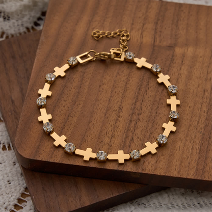 FREE Today: Elegant Everyday Gold Cross Chain Bracelet with Sparkling Rhinestone
