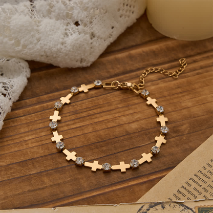 FREE Today: Elegant Everyday Gold Cross Chain Bracelet with Sparkling Rhinestone