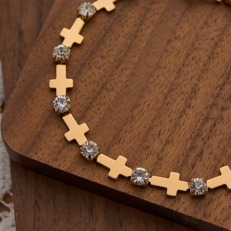 FREE Today: Elegant Everyday Gold Cross Chain Bracelet with Sparkling Rhinestone