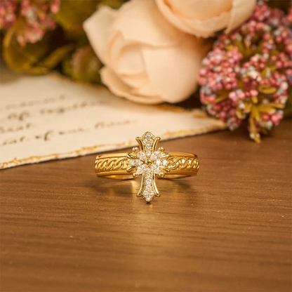 Zircon Cross Enamel Fleur-de-Lis Ring Set