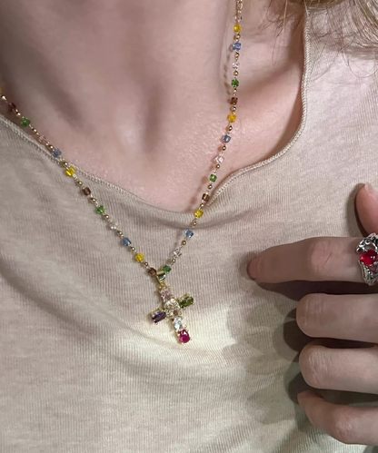 Rainbow Cross Pendant Necklace